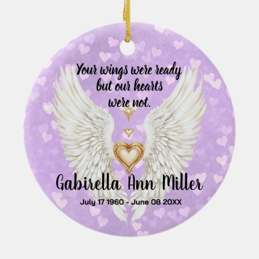 Customizable Angel Wings Memorial Keramisch Ornament (Achterkant)
