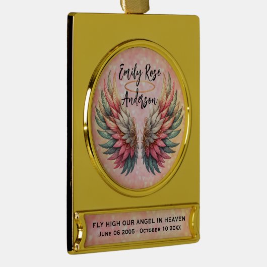Customizable Angel Wings Memorial  Verguld Banner Ornament (Rechts)