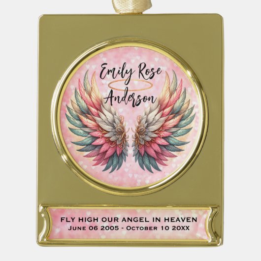 Customizable Angel Wings Memorial  Verguld Banner Ornament (Voorkant)