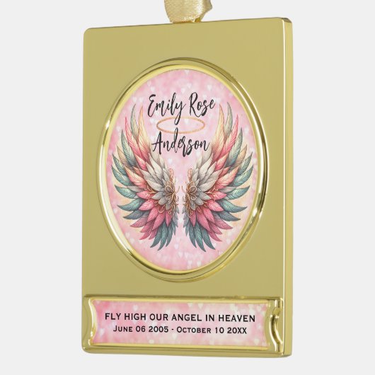 Customizable Angel Wings Memorial  Verguld Banner Ornament (Links)