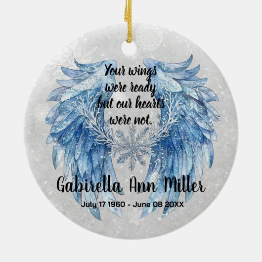 Customizable Angel Wings Memorial with Snowflake Keramisch Ornament (Achterkant)