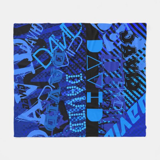 Customizable Any Name or Word | Blue & Black Fleece Deken (Voorkant (Horizontaal))