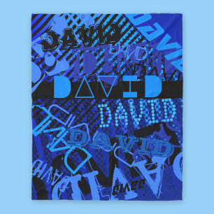 Customizable Any Name or Word   Blue & Black Fleece Deken
