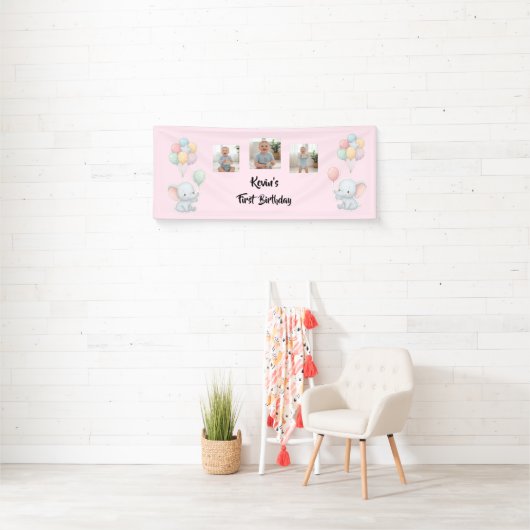 Customizable Baby First Birthday Pink Photo Banner (Insitu)