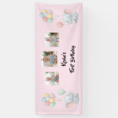 Customizable Baby First Birthday Pink Photo Banner (Verticaal)