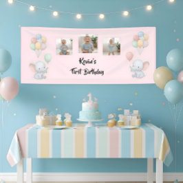 Customizable Baby First Birthday Pink Photo Banner