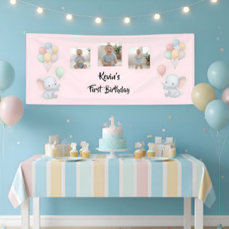 Customizable Baby First Birthday Pink Photo Banner