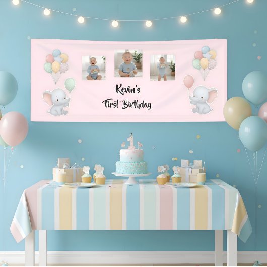 Customizable Baby First Birthday Pink Photo Banner