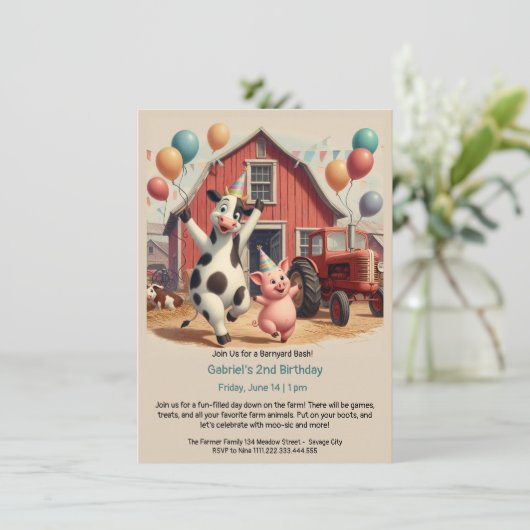 Customizable Barnyard Animal Birthday Invitation Kaart (Staand voorkant)