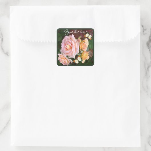 Customizable Beautiful Roses & Butterfly Vierkante Sticker (Tas)