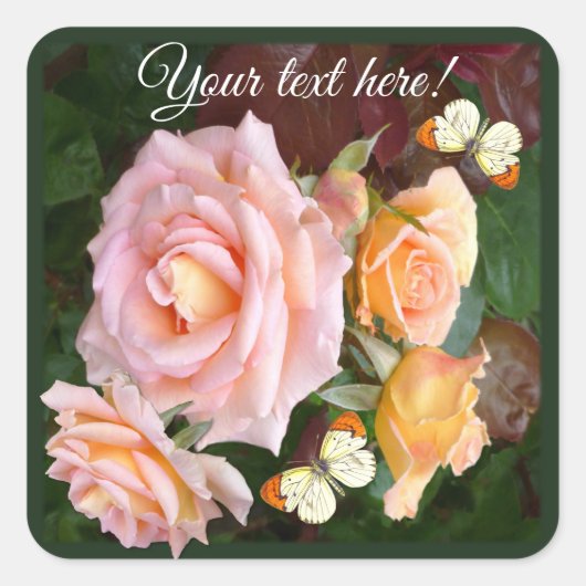 Customizable Beautiful Roses & Butterfly Vierkante Sticker (Voorkant)