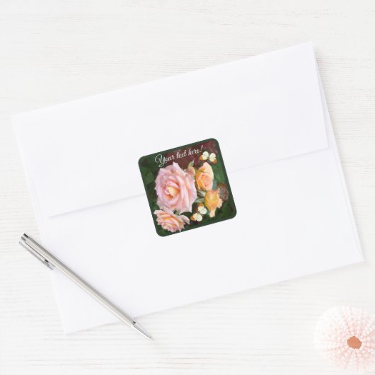 Customizable Beautiful Roses & Butterfly Vierkante Sticker (Envelop)