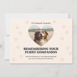 Customizable Beige Heart Photo Pet Loss Sympathy  Feestdagenkaart