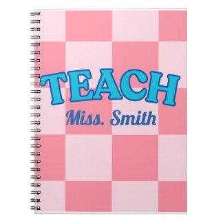 Customizable Blue and PinCheckered Teacher Planner Notitieboek