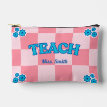 Customizable Blue and Pink Checkered Teach Pouch