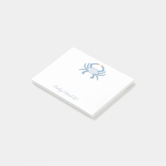 Customizable Blue Chic Crab Sticky Notes (Schuin)