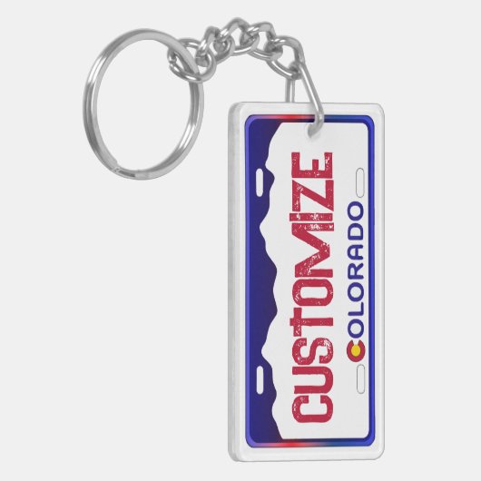 Customizable blue Colorado license plate keychain (Voorkant Links)