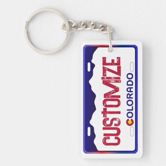 Customizable blue Colorado license plate keychain (Voorkant)