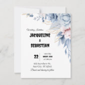 Customizable Blue Floral Wedding Kaart (Voorkant)