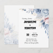 Customizable Blue Floral Wedding Kaart (Voorkant / Achterkant)