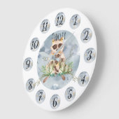 Customizable Blue Raccoon Nursery Clock Large Grote Klok (Hoek)