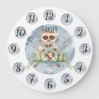 Customizable Blue Raccoon Nursery Clock Large Grote Klok