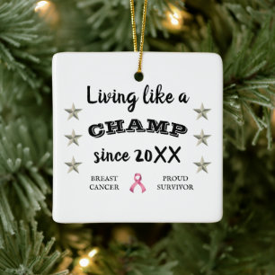 Customizable Breast Cancer Survivor silver stars Keramisch Ornament