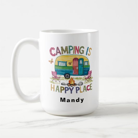 Customizable Camper "Camping is Happy Place" Koffiemok (Links)