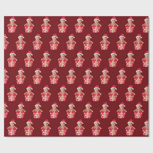 Customizable Children's Face Photo Red Christmas Cadeaupapier (Vlak)