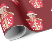 Customizable Children's Face Photo Red Christmas Cadeaupapier (Rol Hoek)