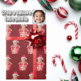 Customizable Children's Face Photo Red Christmas Cadeaupapier