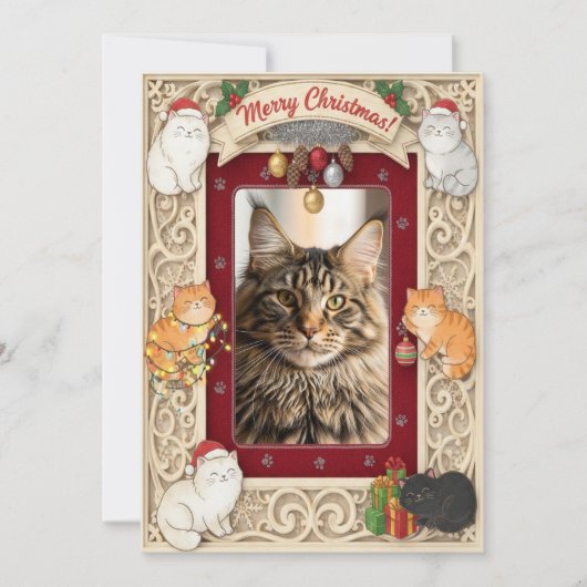 Customizable Christmas Card for Cat Lovers  Feestdagenkaart (Voorkant)