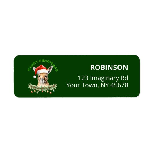 Customizable Christmas Kangaroo Green Return Label (Voorkant)