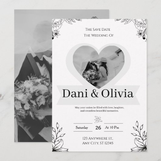 Customizable Classic Black Calligraphy Wedding Kaart (Voorkant / Achterkant)