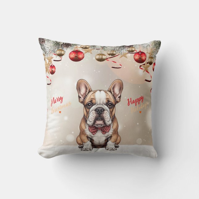 Customizable Cute Bulldog Puppy Christmas Kussen (Voorkant)