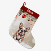 Customizable Cute Bulldog Puppy Christmas Stocking Grote Kerstsok (Voorkant (Hangend))