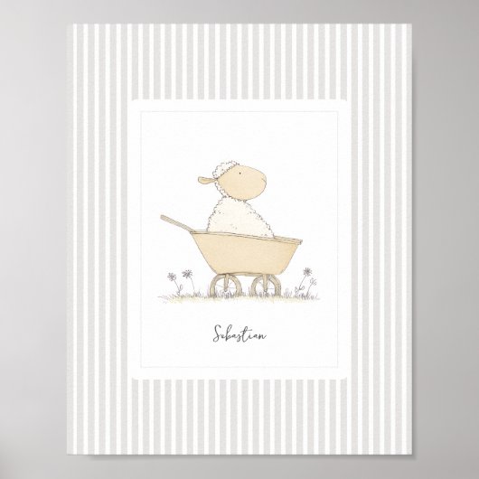 Customizable Cute Sheep Nursery Poster - Stripes (Voorkant)