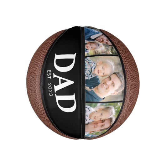 Customizable Dad Established 3 Photo Fathers Day Basketbal (Verticaal)