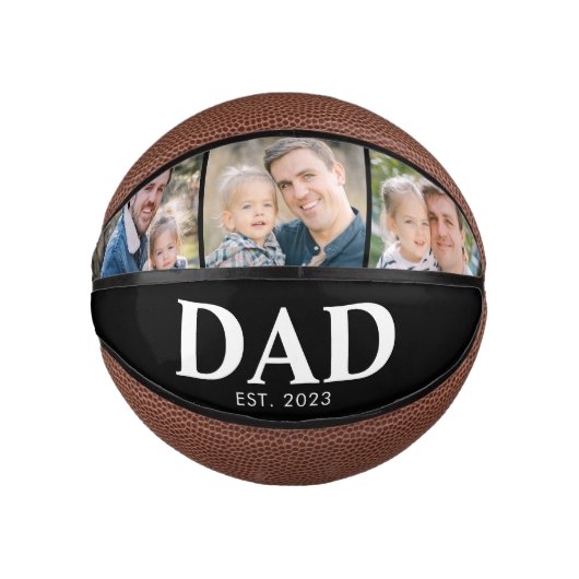 Customizable Dad Established 3 Photo Fathers Day Basketbal (Voorkant)