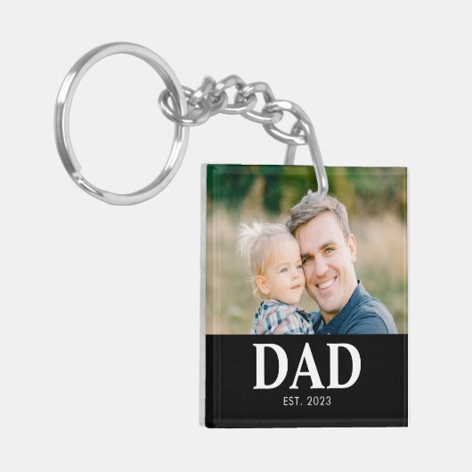 Customizable Dad Established Photo Fathers Day Sleutelhanger (Voorkant Links)