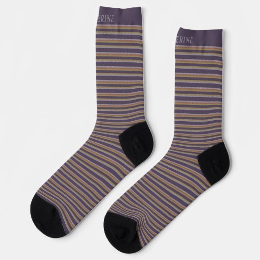 Customizable Dark Plum Purple Grey Stripes Sokken (Links)
