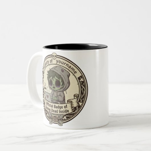 Customizable Dead Inside Badge T-Shirt Tweekleurige Koffiemok (Voorkant links)