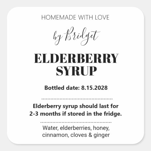 Customizable Elderberry Syrup Label ZEB_01 (Voorkant)