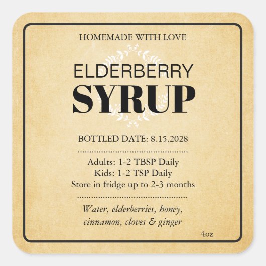 Customizable Elderberry Syrup Label ZEB_04a (Voorkant)