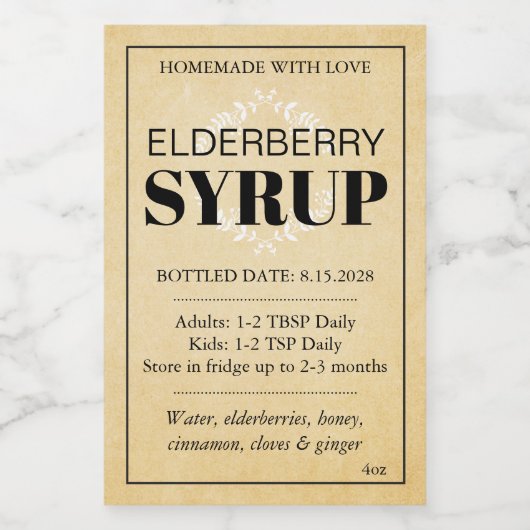 Customizable Elderberry Syrup Label ZEB_04a Wijn Etiket (Enkel label)