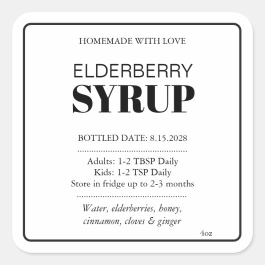 Customizable Elderberry Syrup Label ZEB_04b (Voorkant)