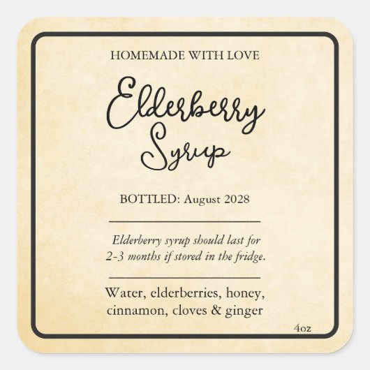Customizable Elderberry Syrup Label ZEB_05a (Voorkant)