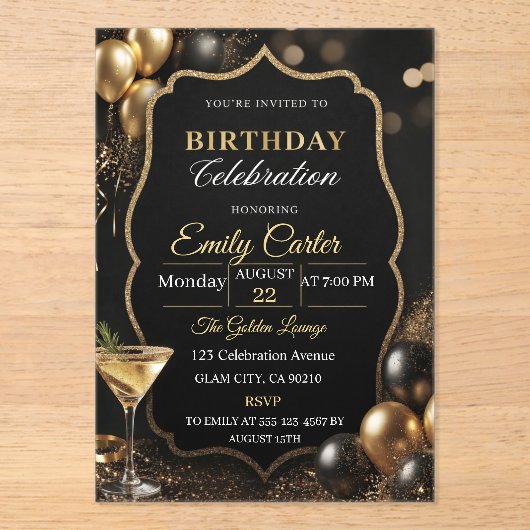 Customizable Elegant Birthday Magnetic Invitation Acryl Uitnodigingen (Voorkant)