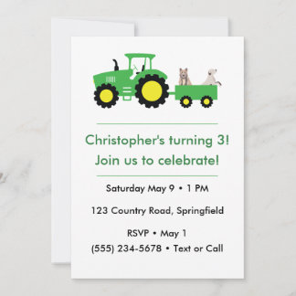 Customizable Farm Tractor Birthday Invitation Kaart