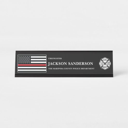 Customizable Firefighter Fire Department Logo Bureau Naambordje (Voorkant)